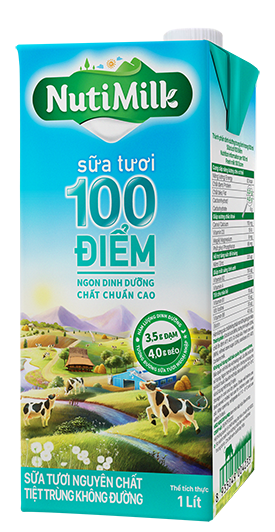 NutiMilk Sữa tươi 100 điểm Nguyên chất Không đường